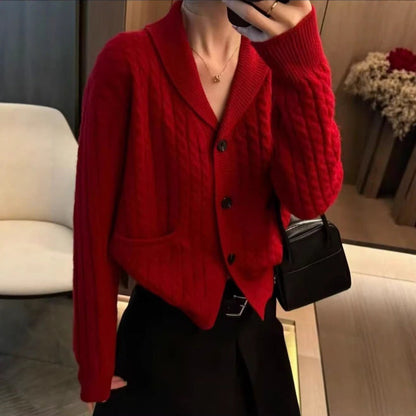 Damen Strickjacke Zopfmuster Aufgesetzte Taschen Norvielle