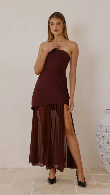Damen Abendkleid Asymmetrischer Schnitt mit Schlitz Norvielle