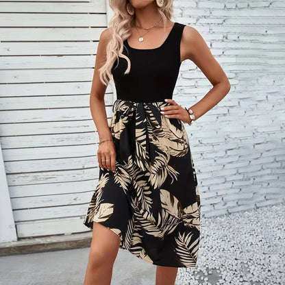 Damen Kleid Floralmuster Mit Bindegürtel Norvielle