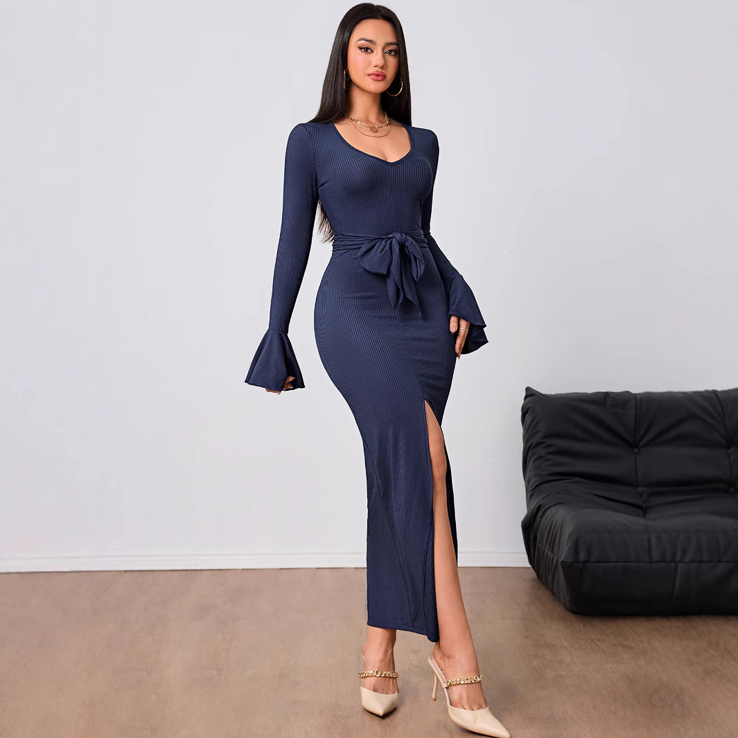 Damen Kleid V-Ausschnitt Ausgestellte Ärmel Norvielle
