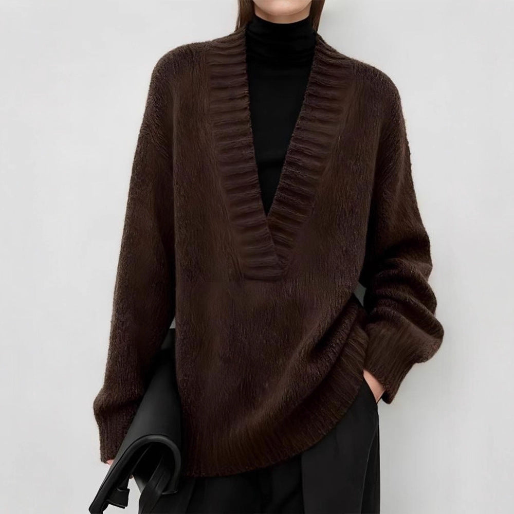 Damen Strickpullover V-Ausschnitt Lässiger Schnitt Norvielle