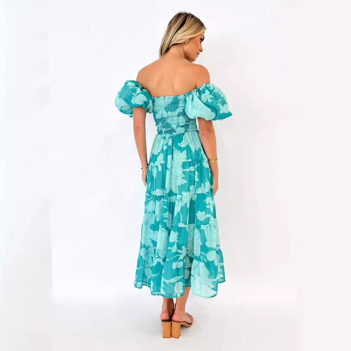 Damen Maxikleid Puffärmel Floralmuster Norvielle