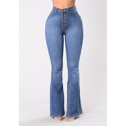 Damen Highwaist Flare Jeans Dekorative Knöpfe Norvielle
