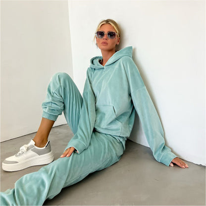 Damen Velours-Sweatanzug mit Kapuze elastisch Norvielle