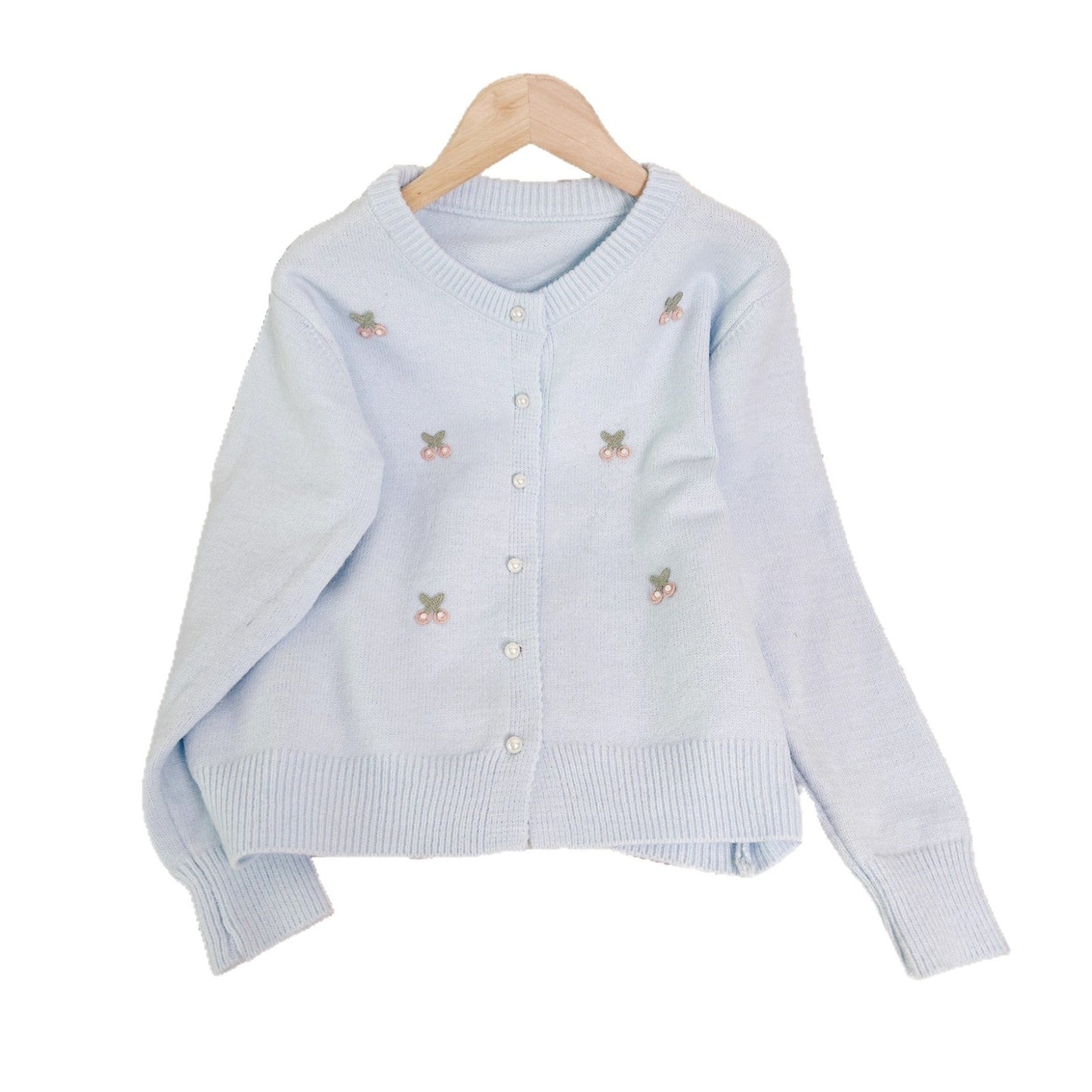 Damen Strickcardigan Blumenstickerei Fein