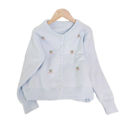Damen Strickcardigan Blumenstickerei Fein