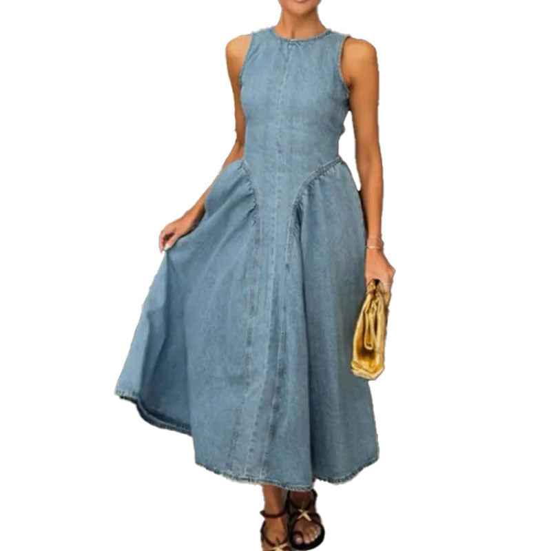 Damen Maxikleid Jeans A-Linie Moderner Schnitt