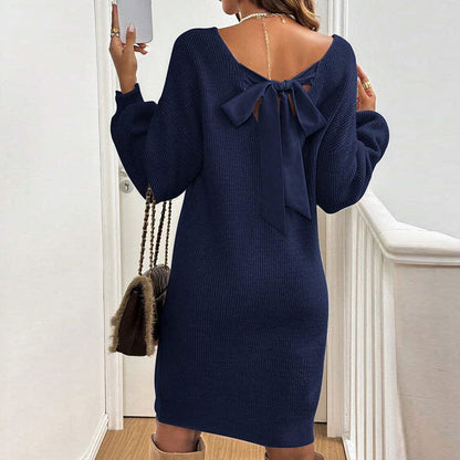 Damen Strickkleid Rückenausschnitt Schleife Norvielle