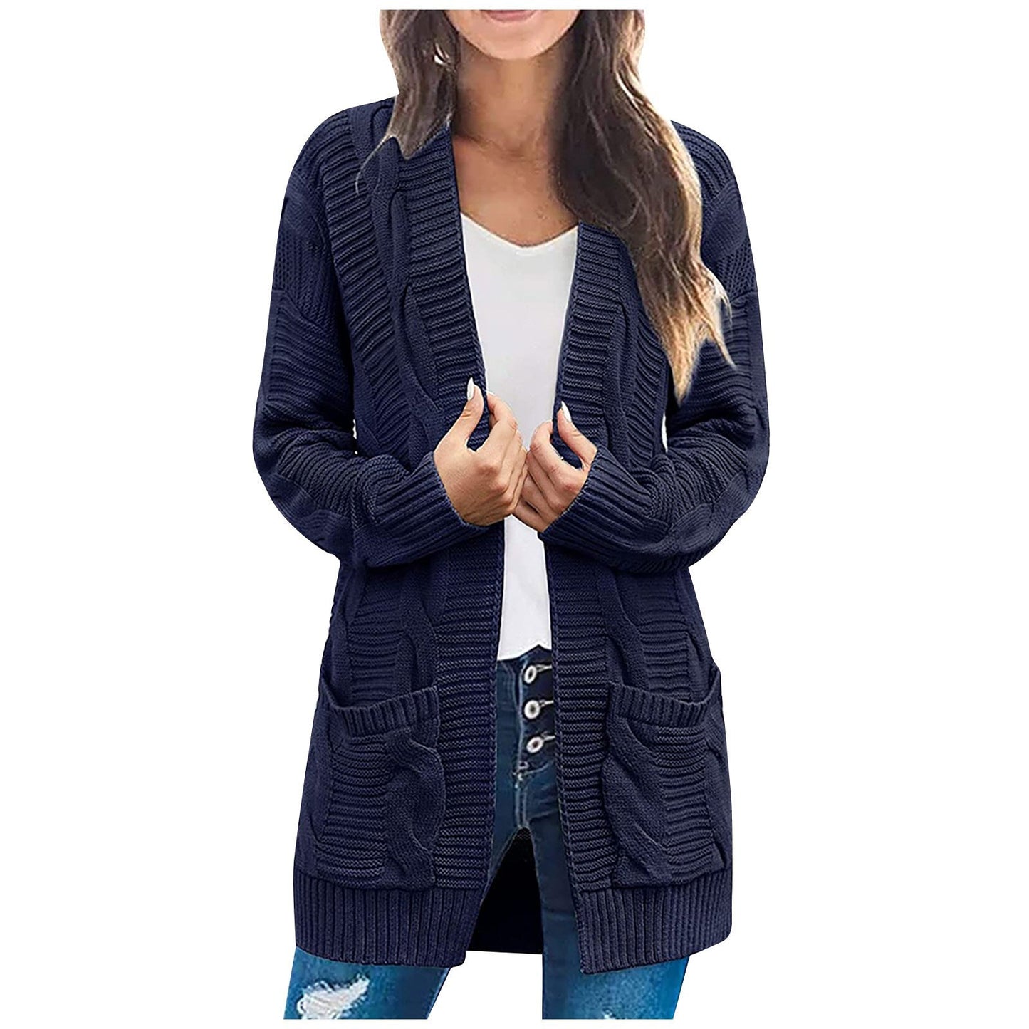 Damen Grobstrick-Cardigan mit Taschen und Struktur-Optik Norvielle