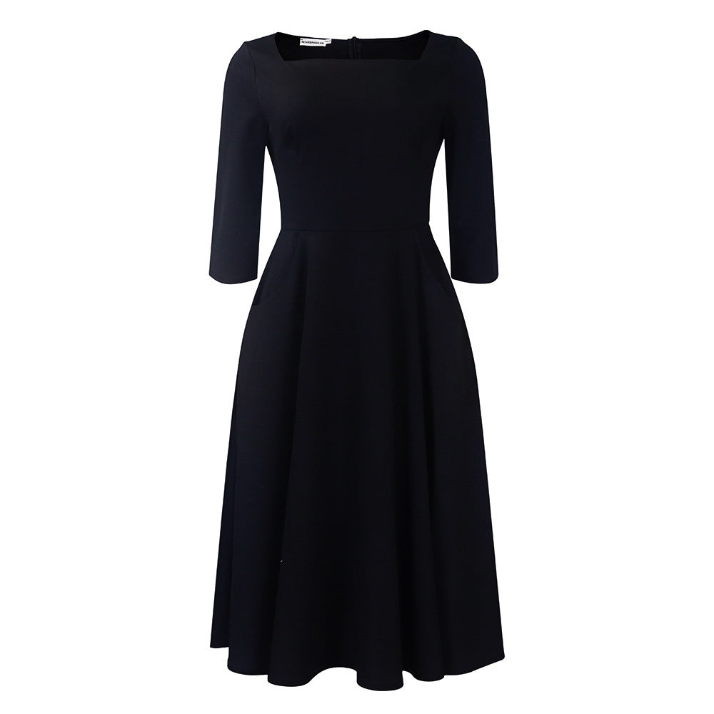 Damen A-Linien Kleid mit V-Ausschnitt und Taschen Norvielle