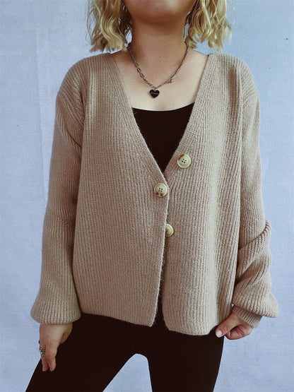 Damen Strickjacke Großknöpfe Strukturiert Beige