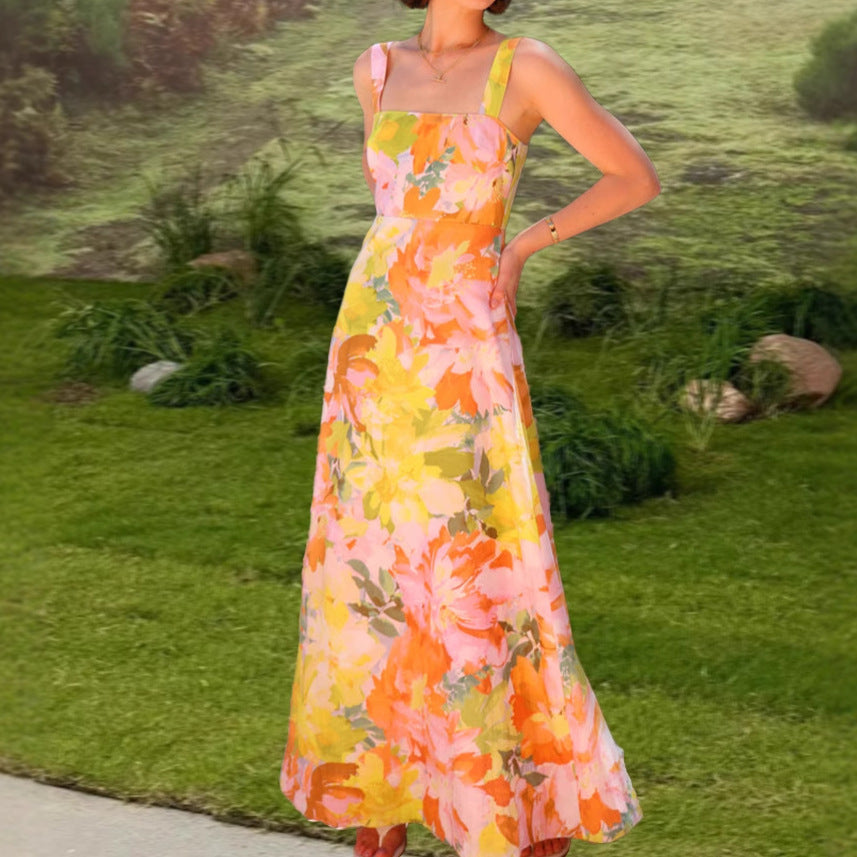 Damen Maxikleid Tailliert Spaghettiträger Floral Norvielle - Norvielle
