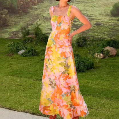 Damen Maxikleid Tailliert Spaghettiträger Floral Norvielle - Norvielle
