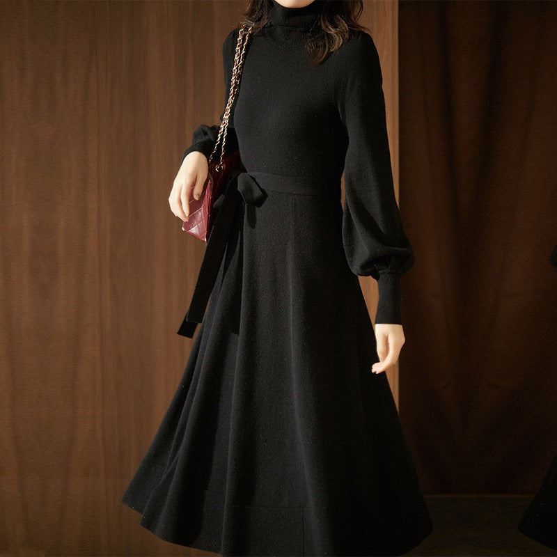 Damen Strickkleid Hohler Kragen Taillierbar Norvielle