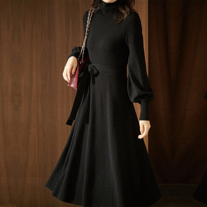 Damen Strickkleid Hohler Kragen Taillierbar Norvielle
