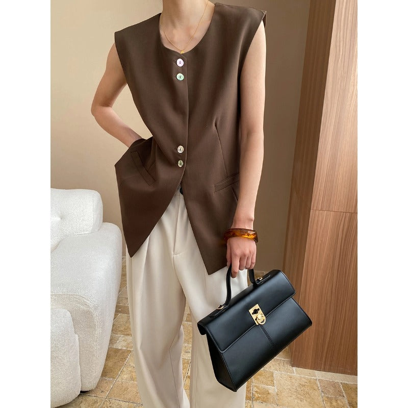 Damen Weste Elegante KnopfDetails Praktische Taschen Norvielle - Norvielle