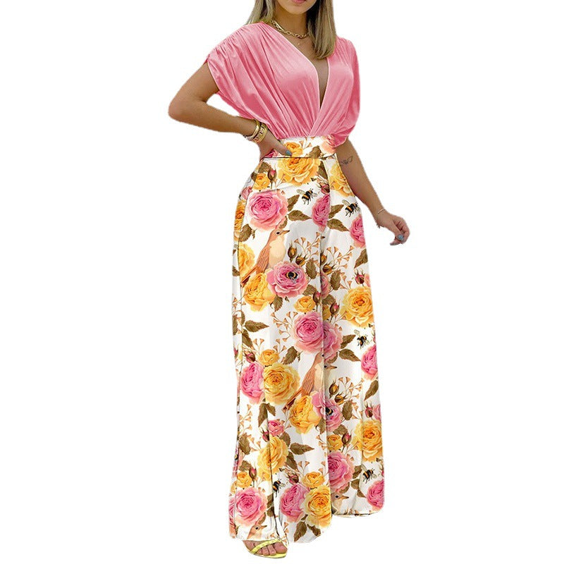 Damen Jumpsuit V-Ausschnitt Weitbein Norvielle