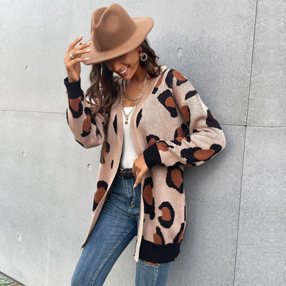 Damen Cardigan Lässig Leopardenmuster Offener Schnitt