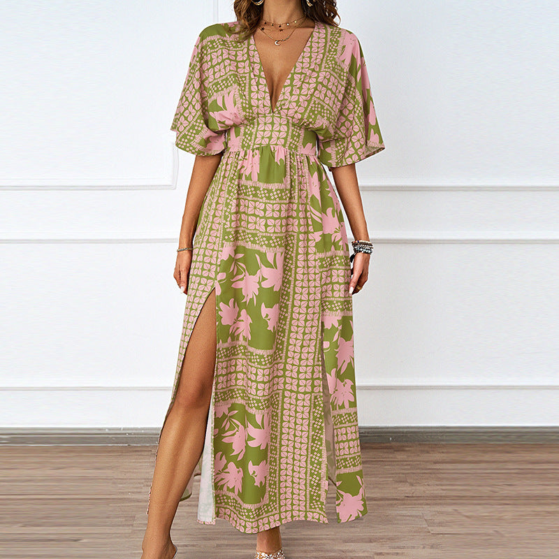 Damen Maxikleid V-Ausschnitt Seitenschlitz Norvielle - Norvielle