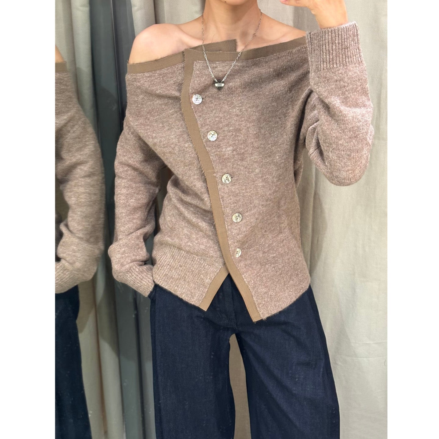 Damen Cardigan Kuschelweich Bindegürtel Beige
