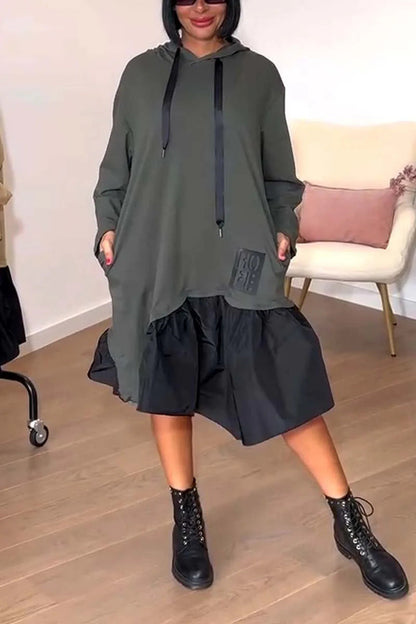 Damen Hoodie-Kleid Voluminöser Rock Taschen