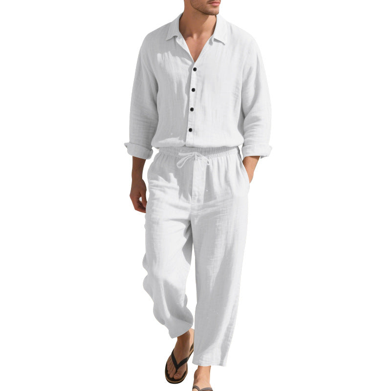 Herren Leinenanzug Lässig Mit Taschen Moderner Schnitt Beige