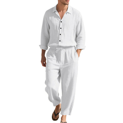Herren Leinenanzug Lässig Mit Taschen Moderner Schnitt Beige