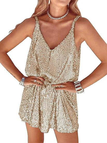 Damen Glitzer Jumpsuit V-Ausschnitt Elastisch Norvielle