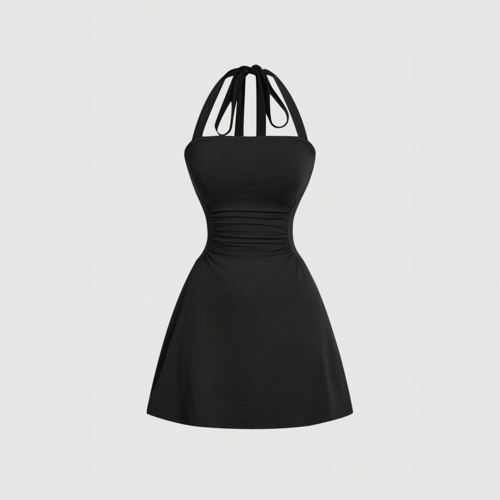 Damen Halterkleid Figurformend Drapierung Rückenschnürdesign Schwarz - Norvielle