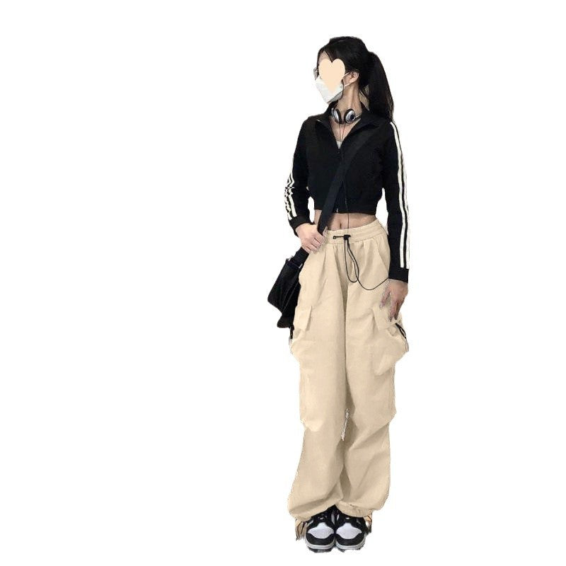 Damen Cargo-Hose Weites Bein Praktische Taschen