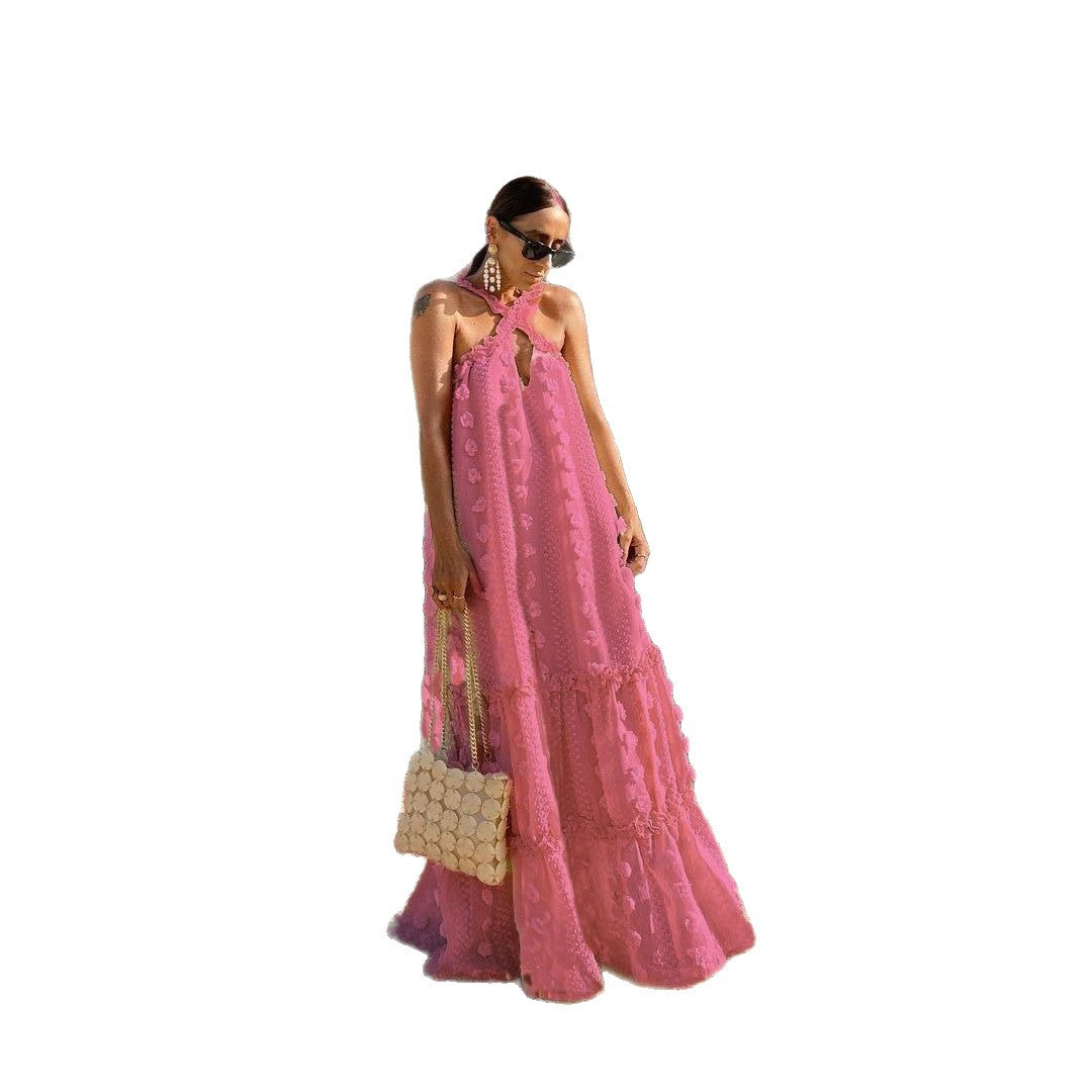 Damen Maxikleid Blumenstickerei Trägerdesign Norvielle