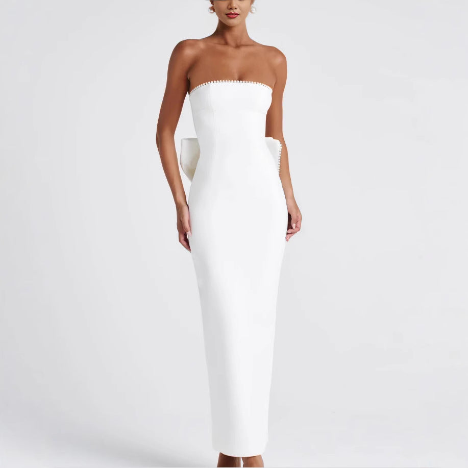 Damen Maxikleid Schulterfrei Rüschen Schwarz - Norvielle