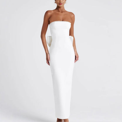 Damen Maxikleid Schulterfrei Rüschen Schwarz - Norvielle