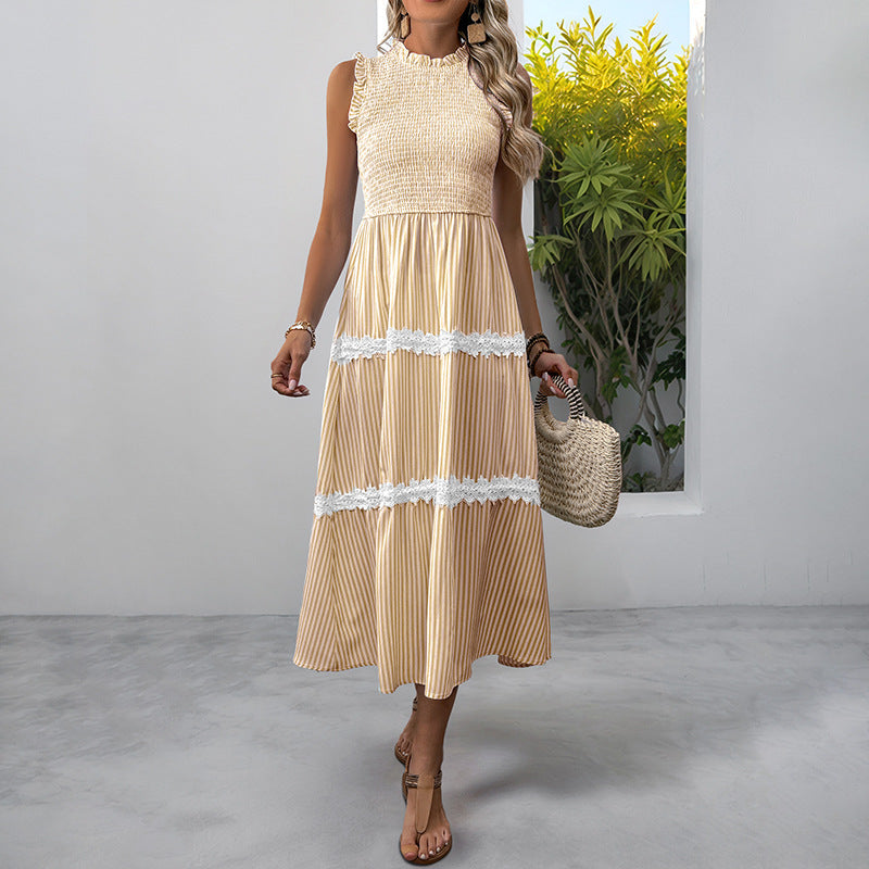 Damen Maxikleid Gestreift Voluminöse Rüschen Norvielle