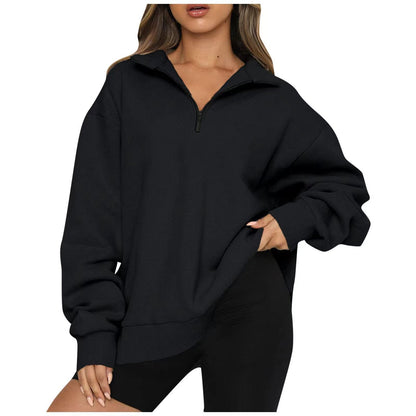 Damen Oversized Sweatpullover Halb-Reißverschluss Norvielle