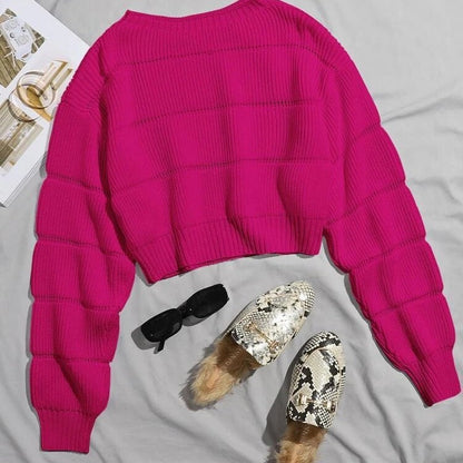 Damen Crop-Pullover Weich Strukturiert Beige - Norvielle