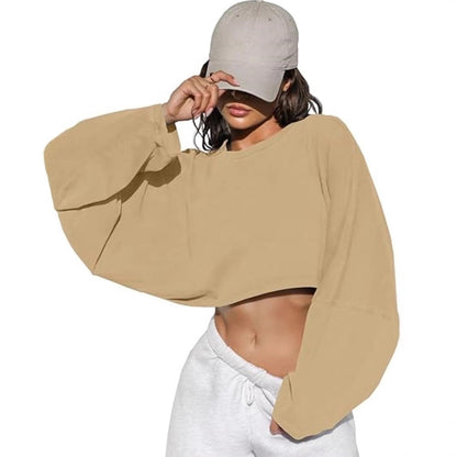 Damen Cropped Sweatshirt Voluminöse Ärmel Lässiger Schnitt Norvielle