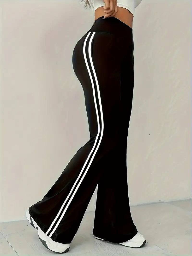 Damen Sportleggings Flared Bein Streifen