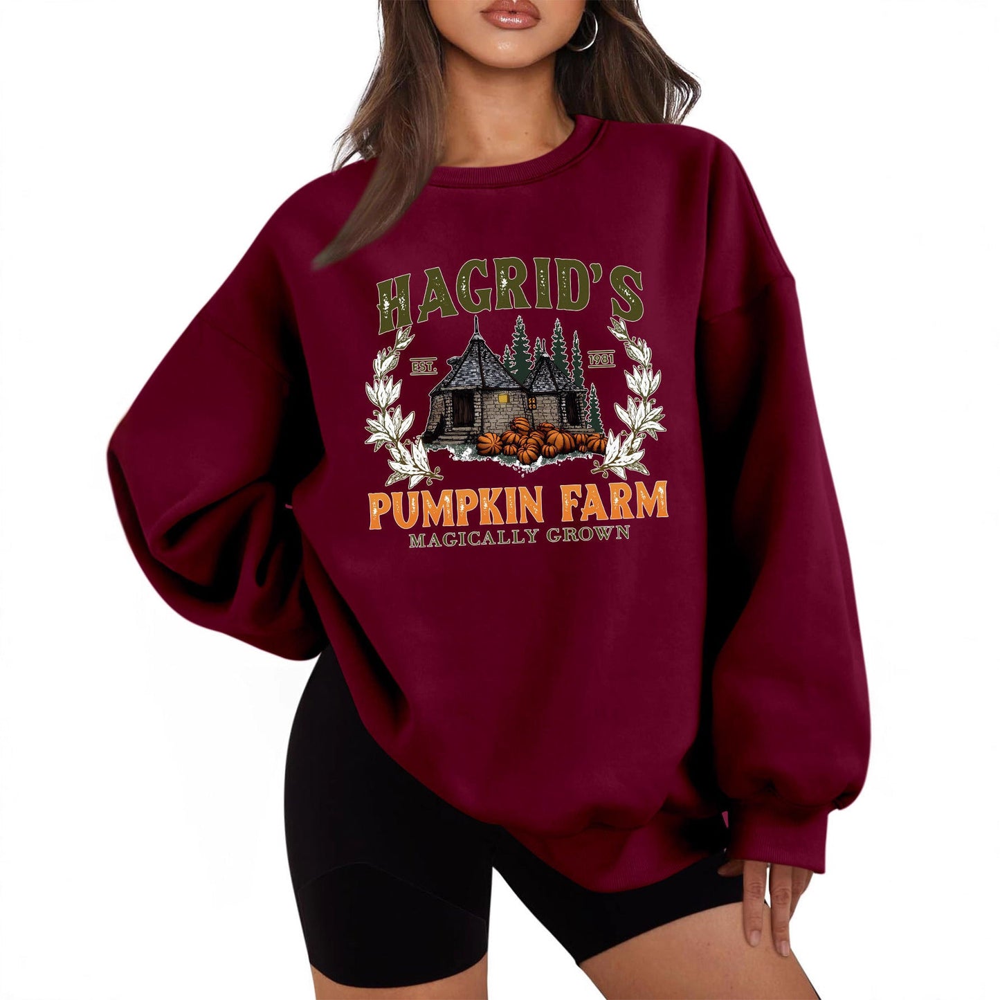 Damen Sweatshirt Rundhalsausschnitt Kürbis-Motiv Norvielle