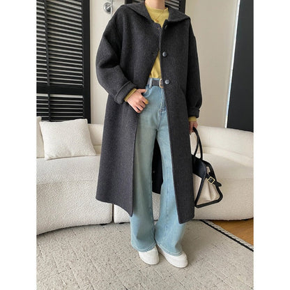 Damen Eleganter Langmantel Große Kapuze Knopfdetails Norvielle