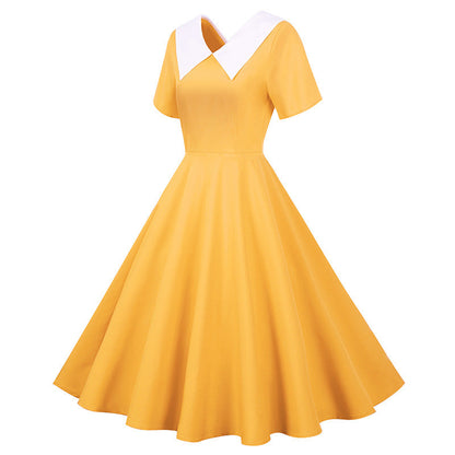 Damen Retro Swingkleid Eleganter Kragen Weitschwingender Rock