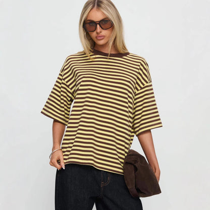 Damen T-Shirt Gestreift Rundhalsausschnitt Locker Norvielle