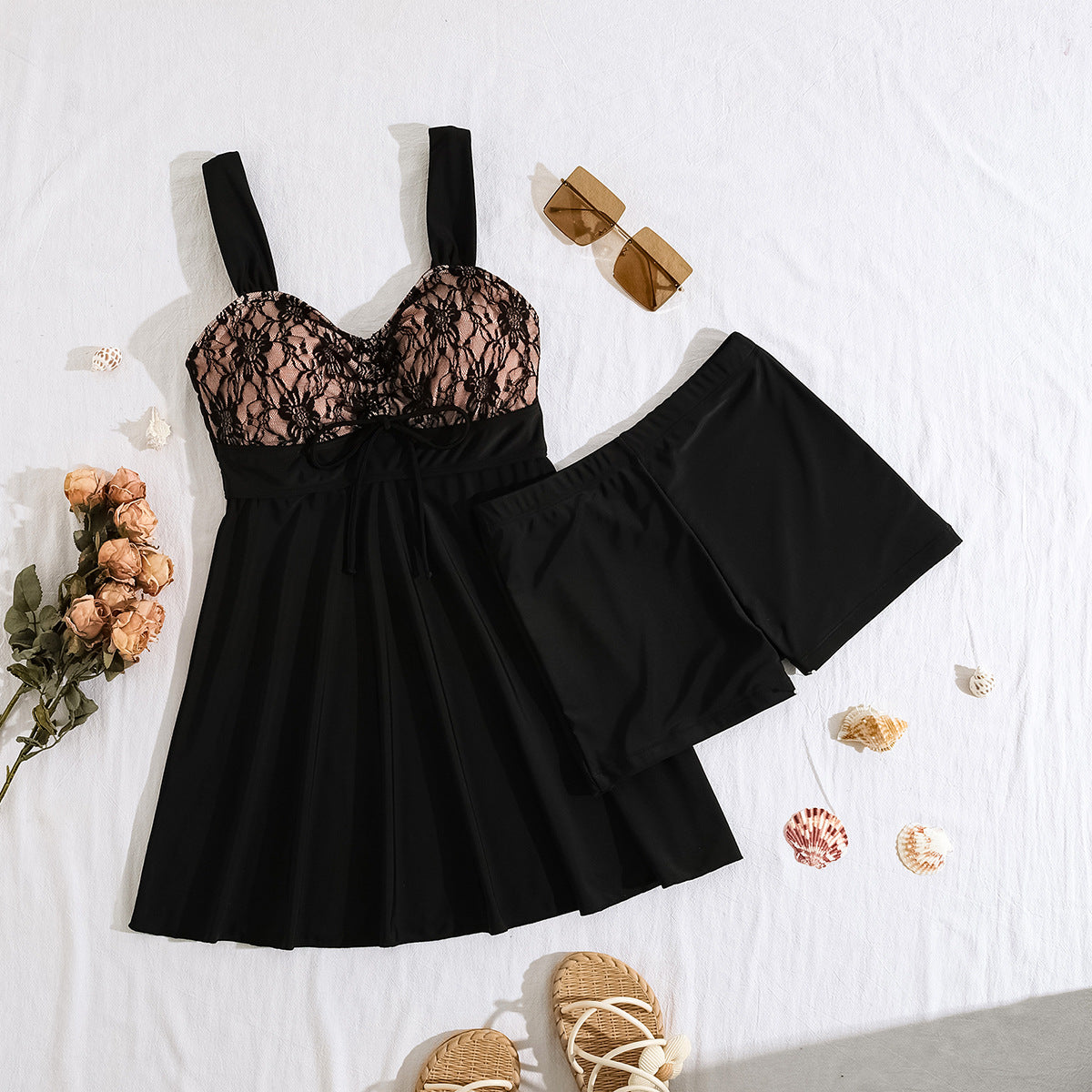 Damen Badekleid Dekorative Spitze Schmeichler Schnitt