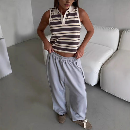 Damen Sweatpants Weites Bein Elastischer Bund Norvielle