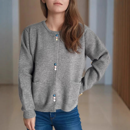 Damen Strickjacke Bunt Knöpfe Taschen Norvielle