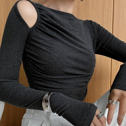 Damen Longsleeve-Shirt Asymmetrisch Raffung Norvielle
