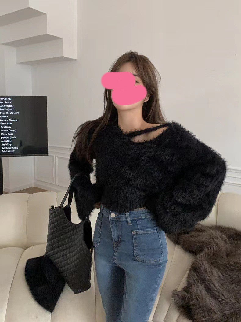 Damen Cropped Pullover Flauschig Weich Norvielle