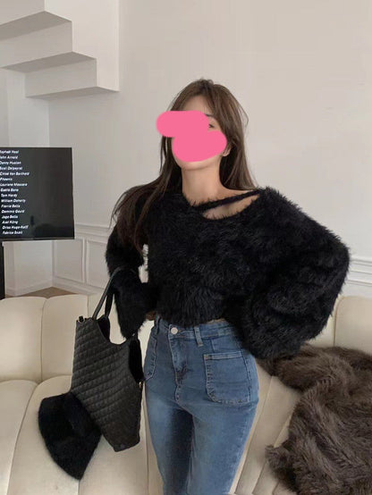 Damen Cropped Pullover Flauschig Weich Norvielle