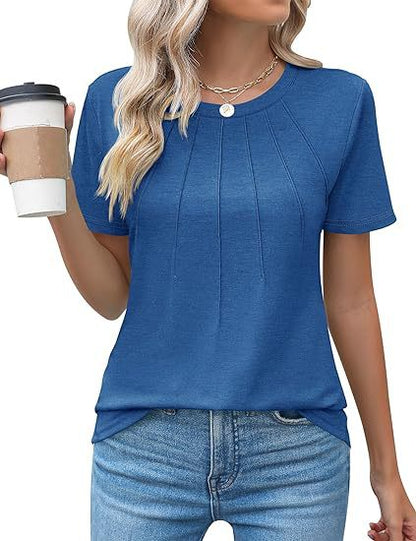 Damen Plissee-T-Shirt Rundhalsausschnitt