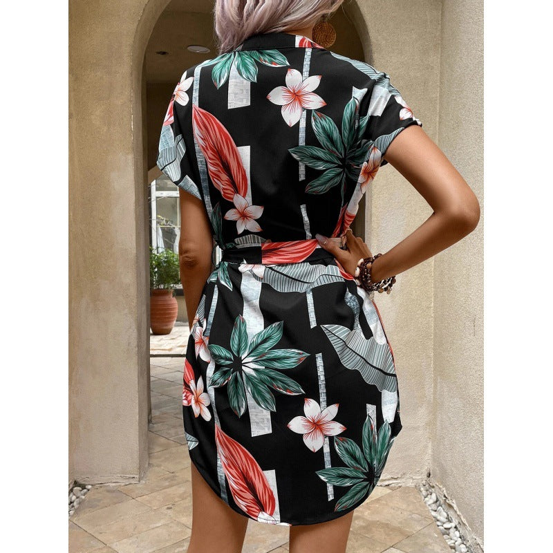 Damen Wickelkleid Blumenmuster Taillengürtel Norvielle
